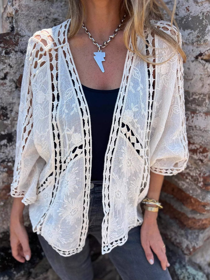 Off-white Embroidered floral lace open-front cardigan with crochet trim