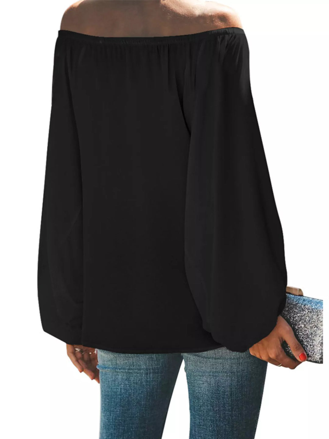 Off-shoulder balloon sleeve blouse