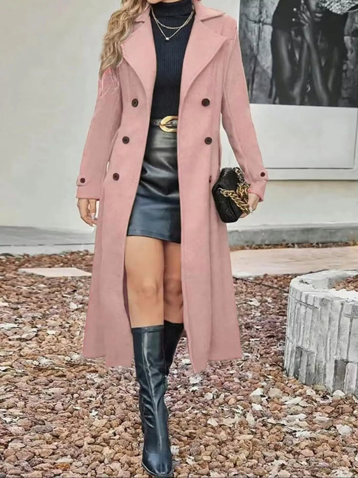 Double-breasted longline trench coat with notch lapels - Tan