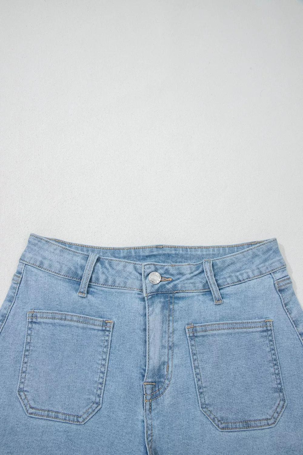 High-rise front patch pocket denim shorts
