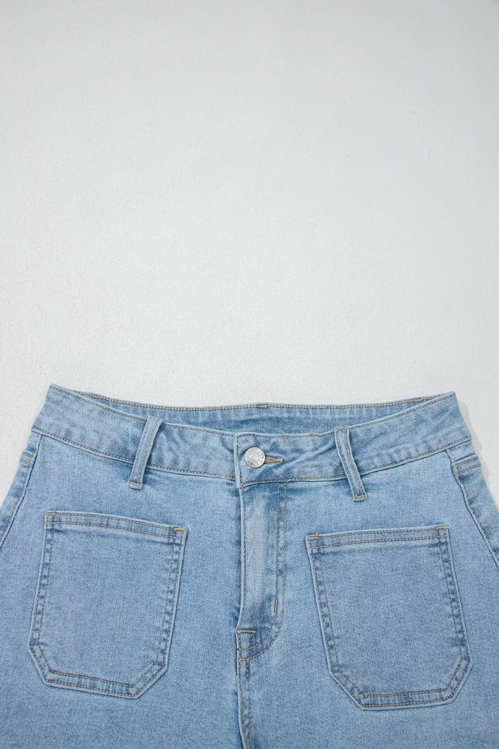 High-rise front patch pocket denim shorts
