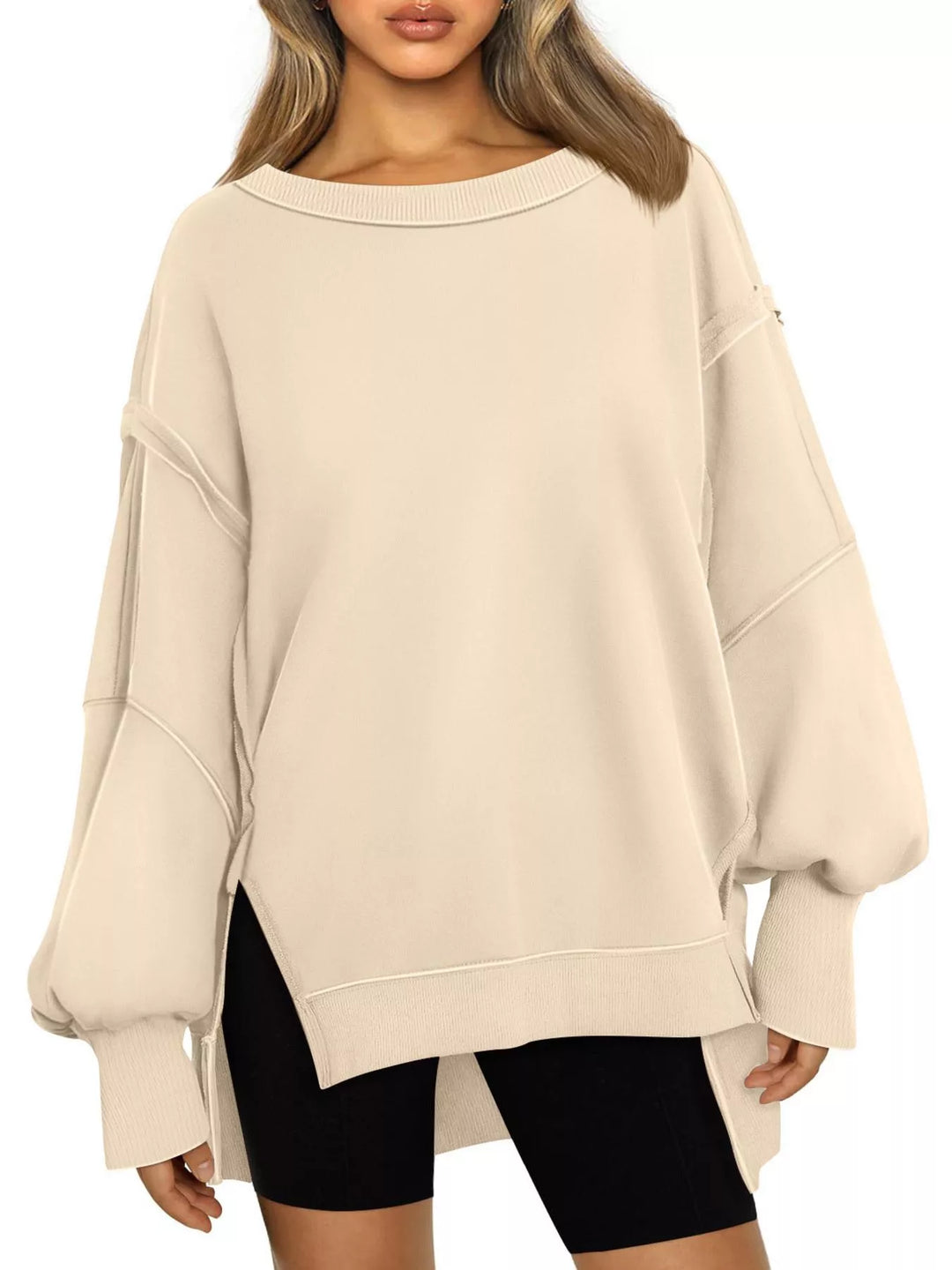 Apricot Oversized side-slit sweatshirt with exposed seams