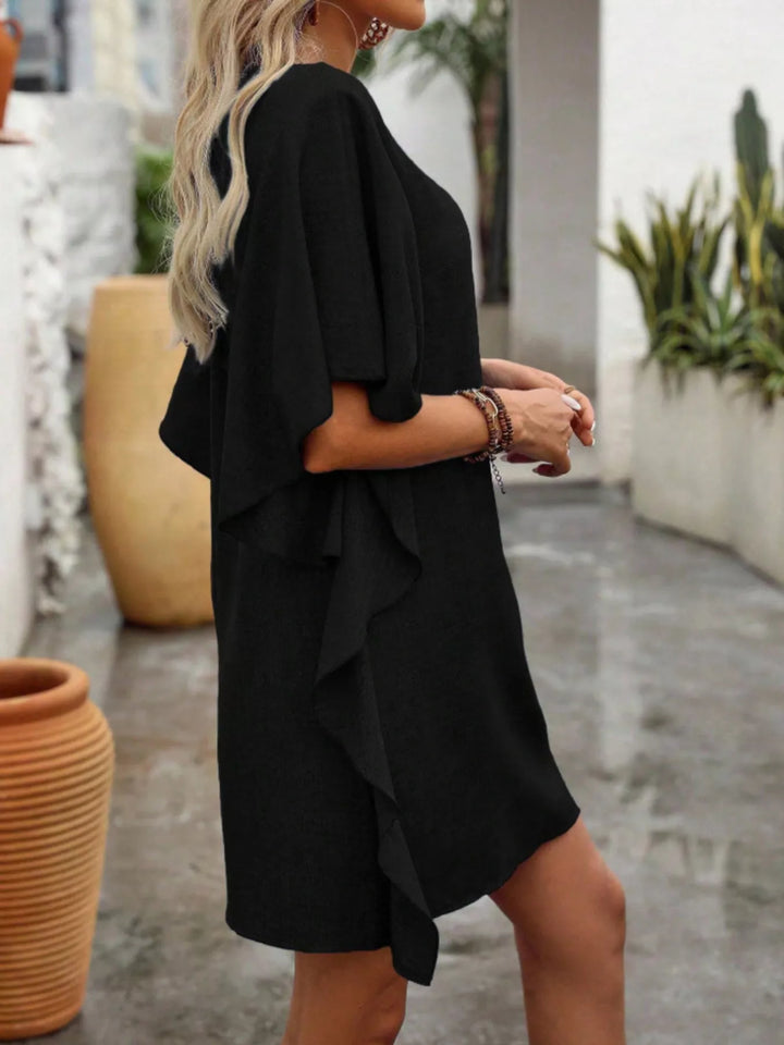 Flutter sleeve V-neck mini dress in textured weave