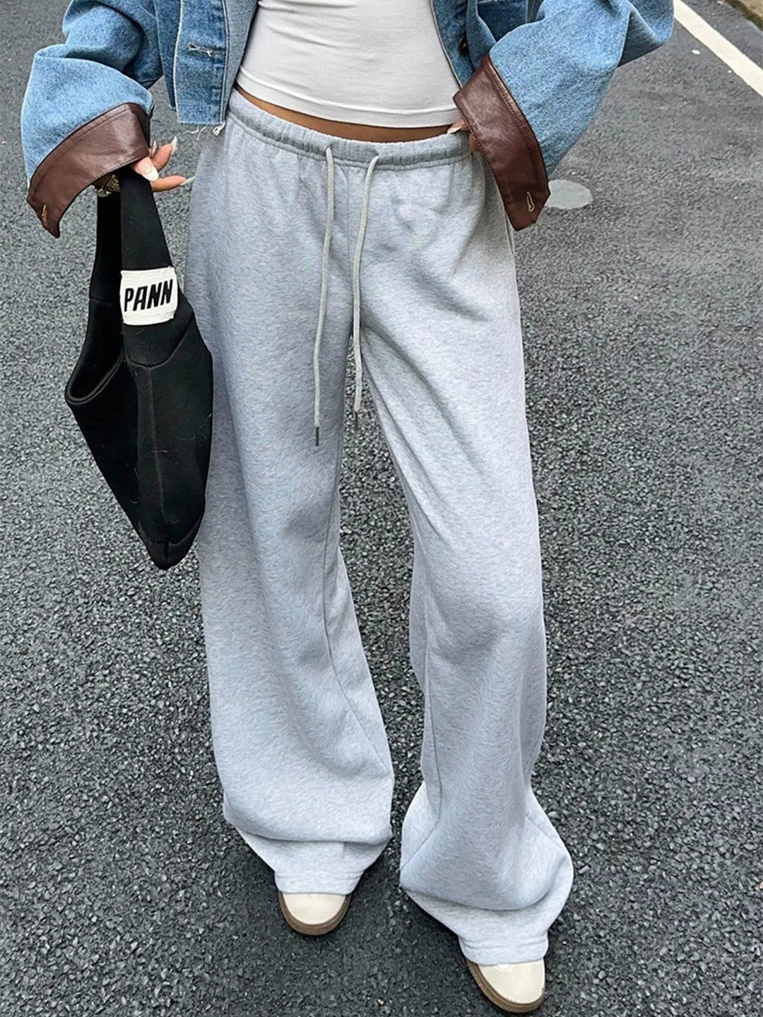 Light Gray Relaxed wide-leg drawstring sweatpants