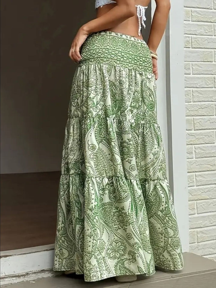 Paisley print maxi skirt with smocked waist