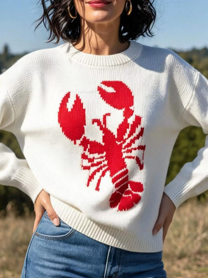 Lobster graphic crew neck knit pullover sweater