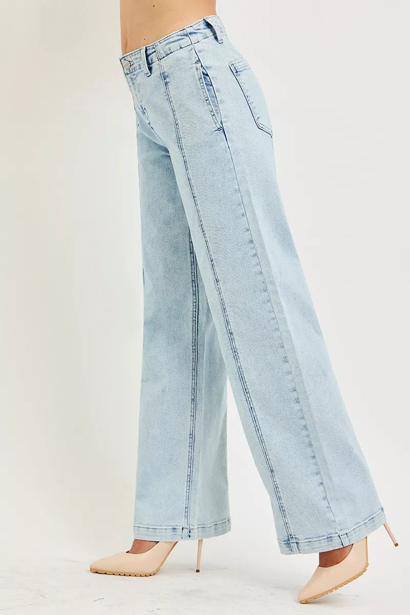 High-rise slouchy wide leg jeans with center seam