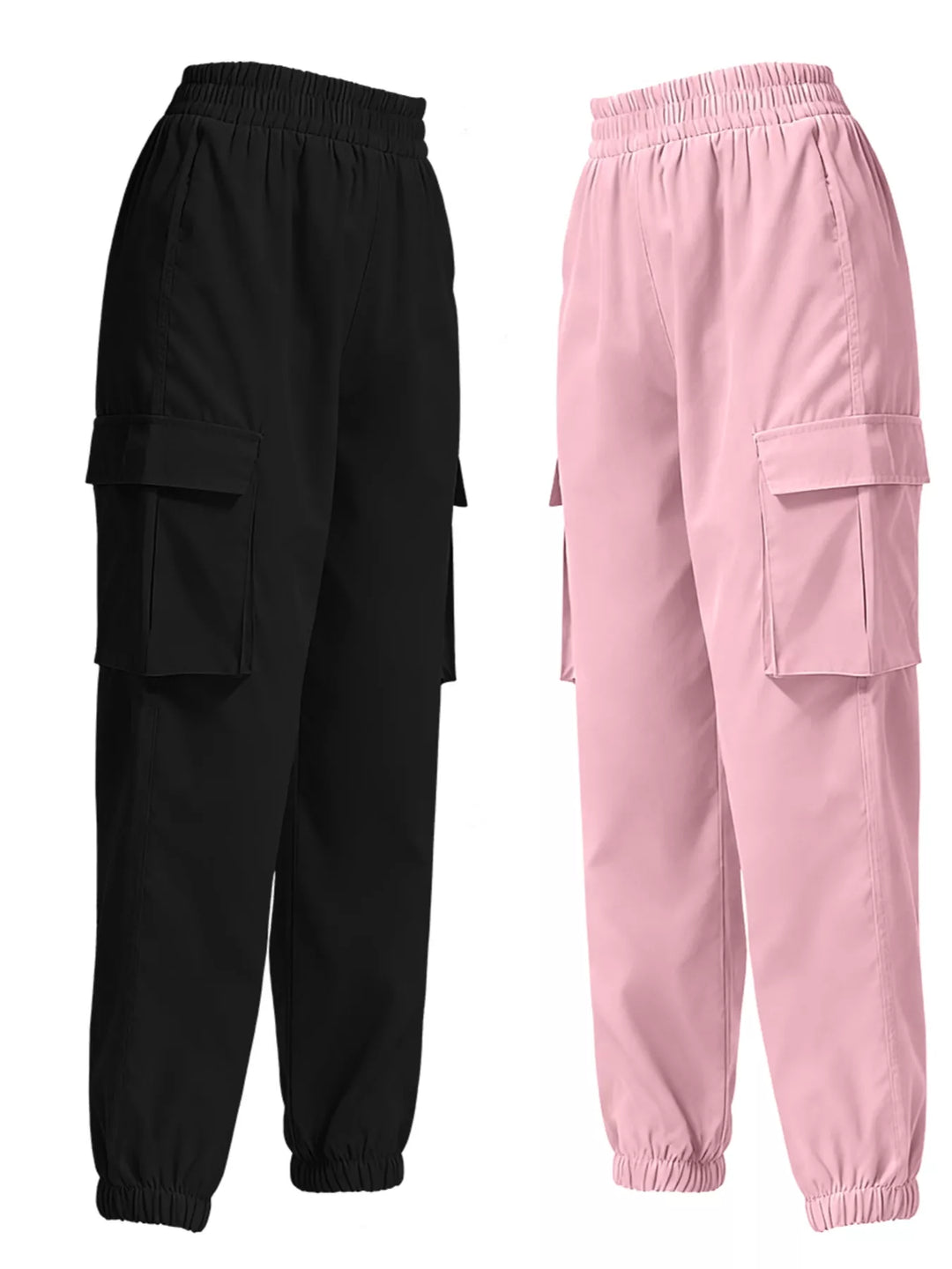 Elastic waist cargo jogger pants with flap pockets, 2-piece set