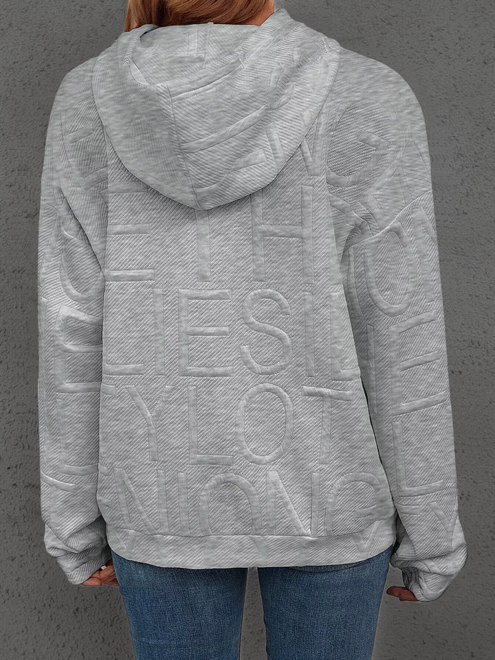 Textured embossed letter pullover hoodie with front pocket