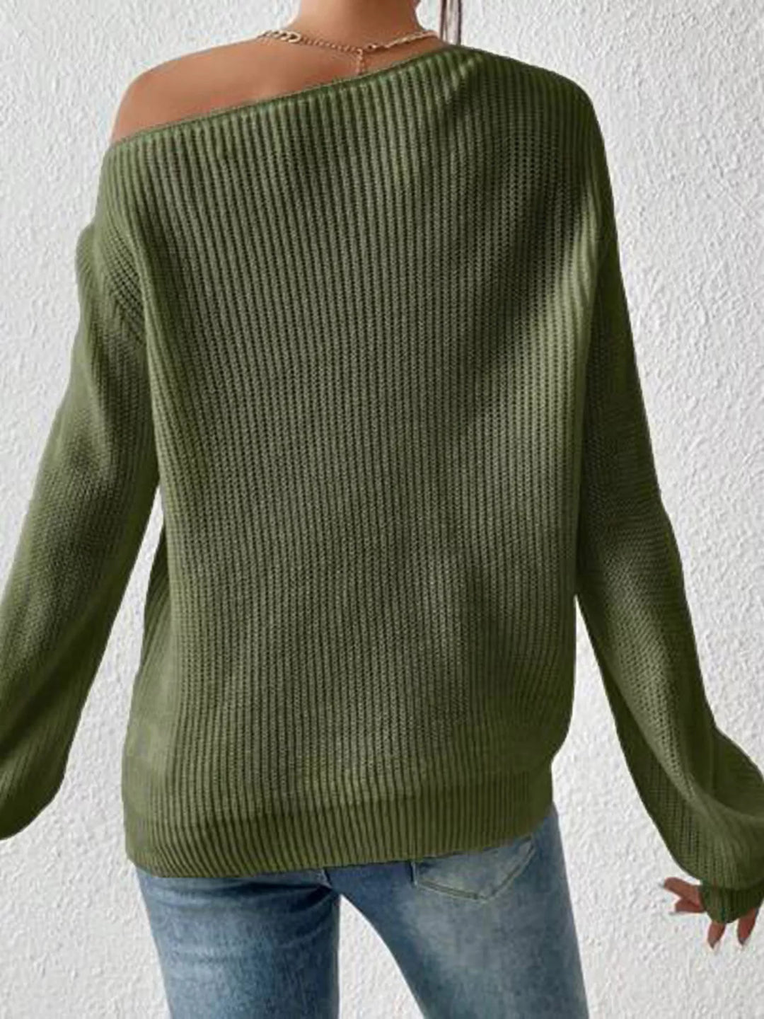 Off-shoulder ribbed knit sweater with drop shoulder sleeves