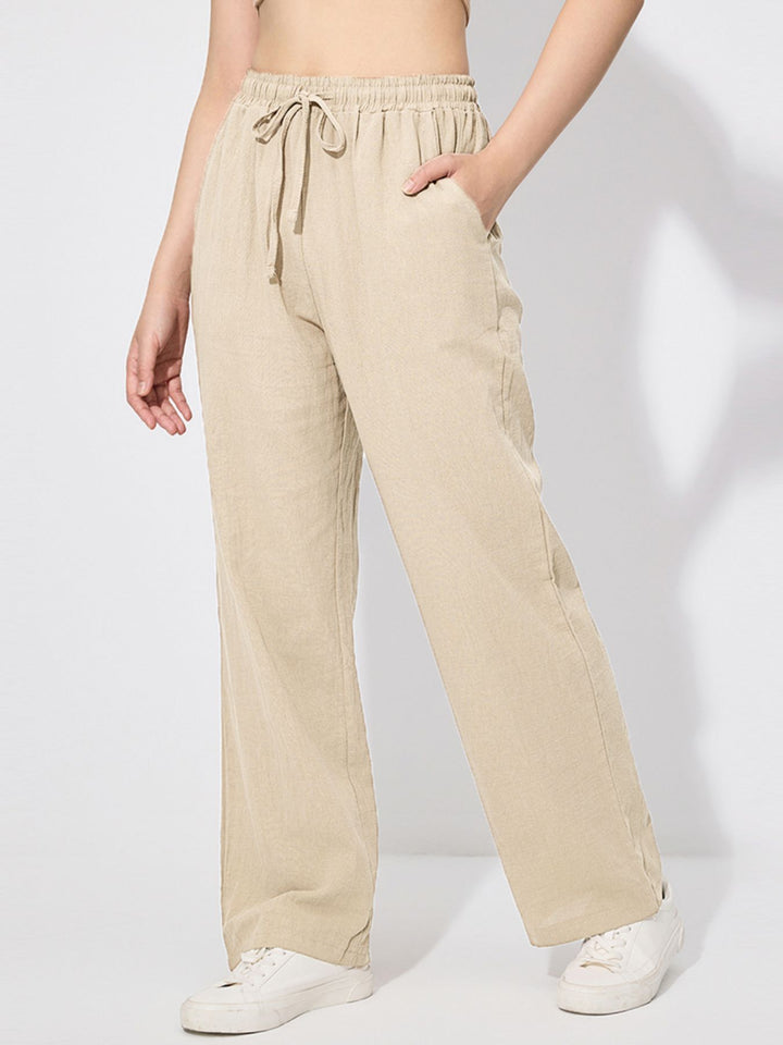 Apricot Drawstring wide-leg pull-on pants with side pockets