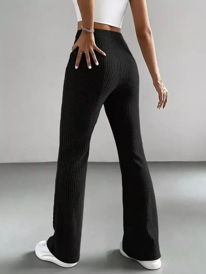 High-rise ribbed knit flare pants