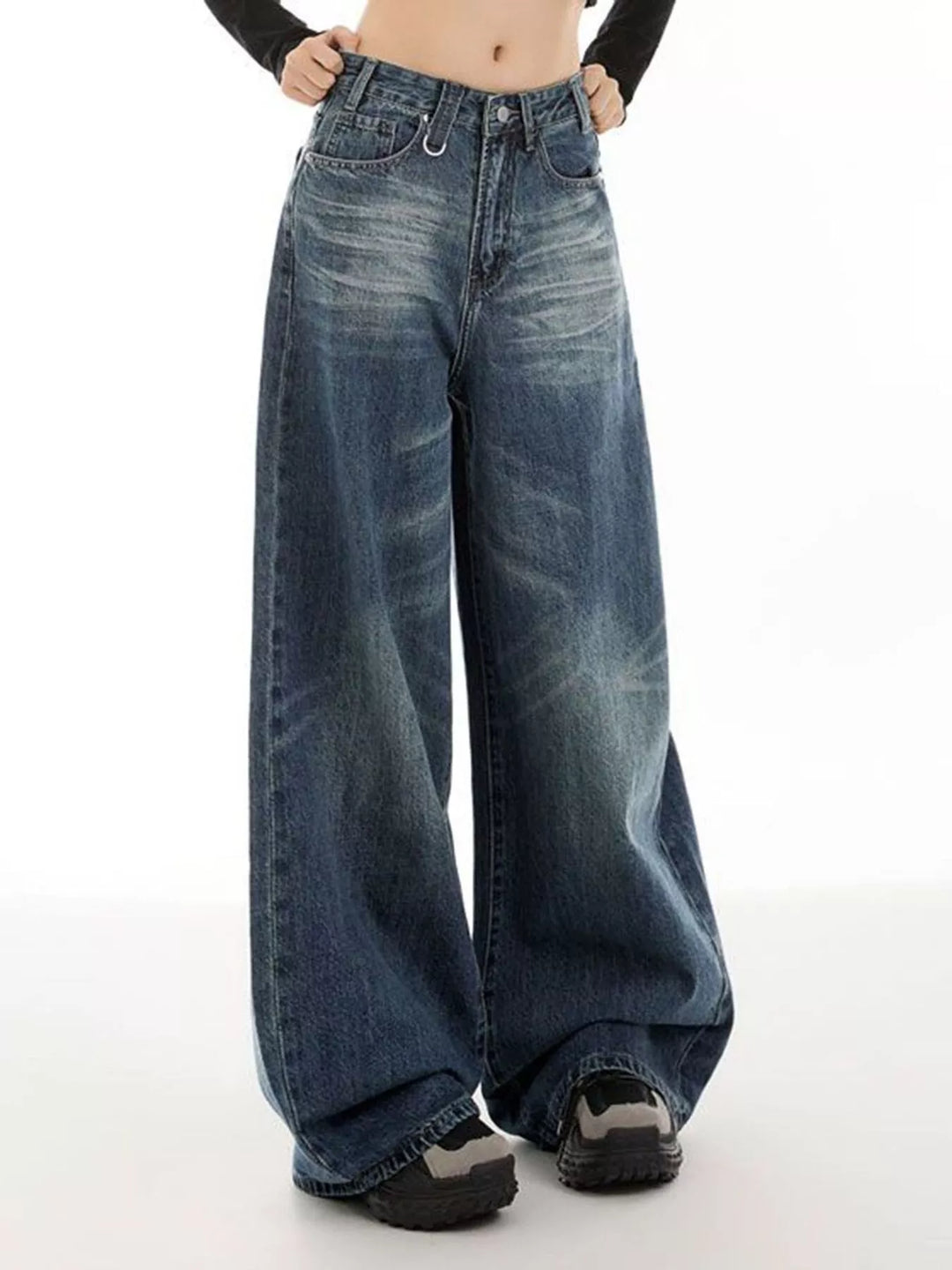 Vintage Blue Vintage wash wide-leg jeans with whiskered fade