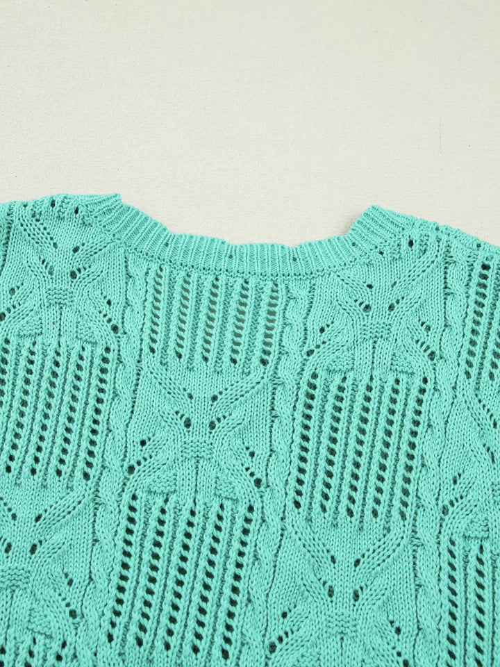 Pointelle openwork knit crop top with scalloped trim