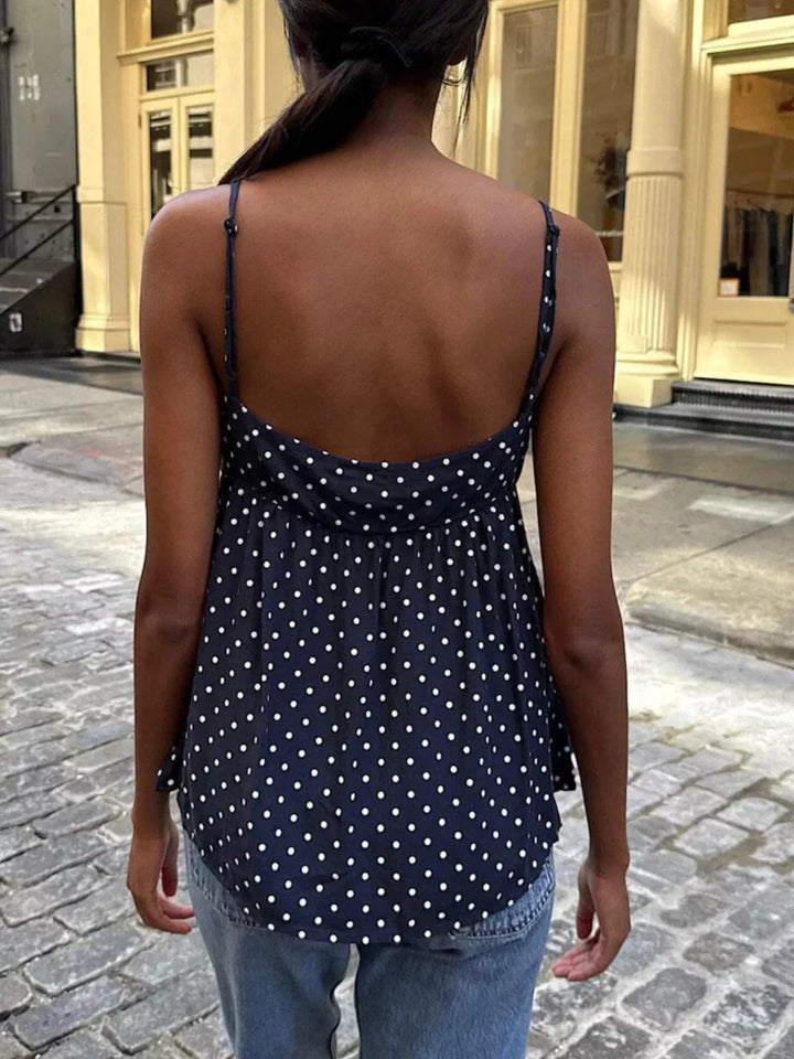 Polka dot v-neck babydoll cami with twist front