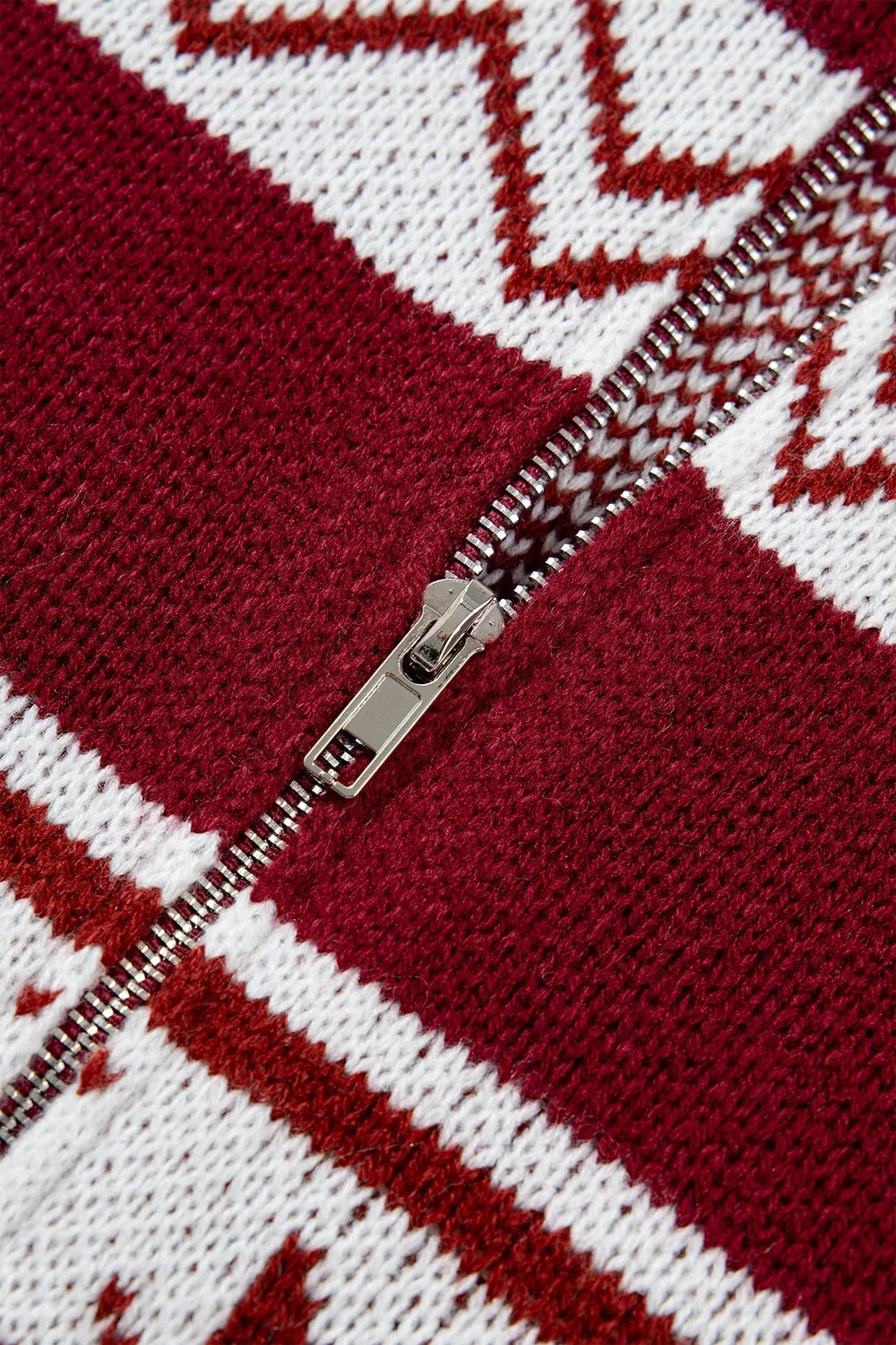 Snowflake Fair Isle zip-up knit cardigan with mock neck