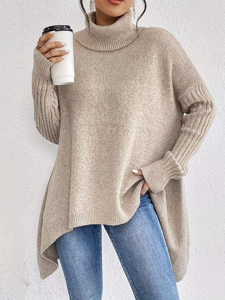 Apricot Oversized turtleneck sweater with high-low ribbed hem
