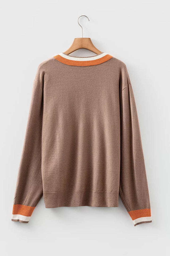 Contrast stripe V-neck knit pullover sweater