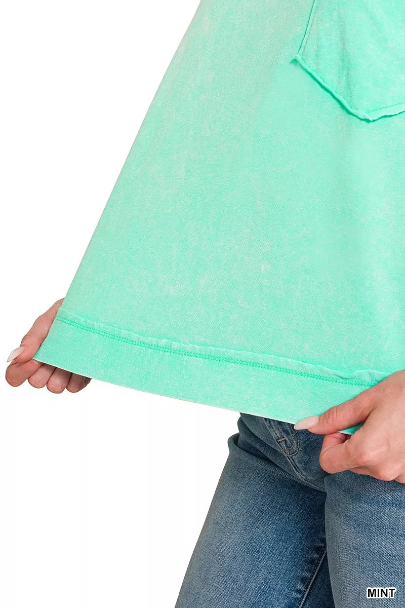 Acid-wash oversized short sleeve tee with chest pocket