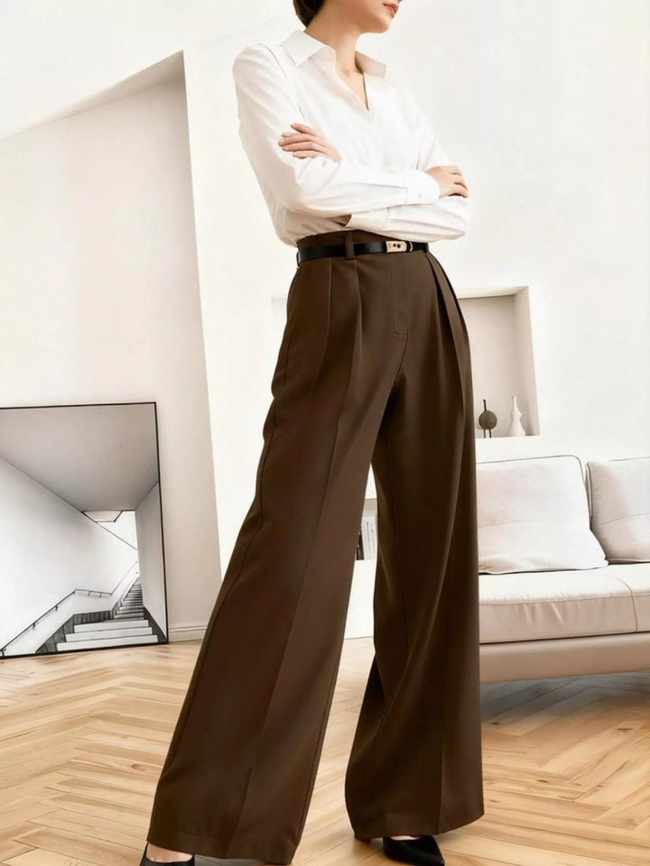 High-rise pleated wide-leg trousers with side pockets