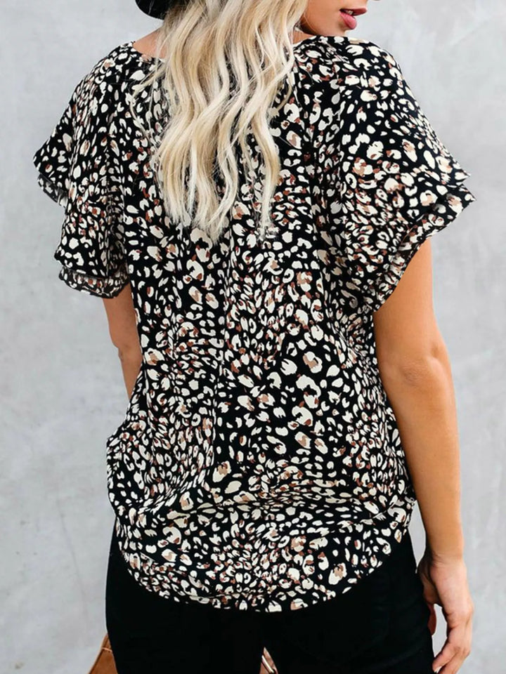 Floral print V-neck button-down blouse with tie waist