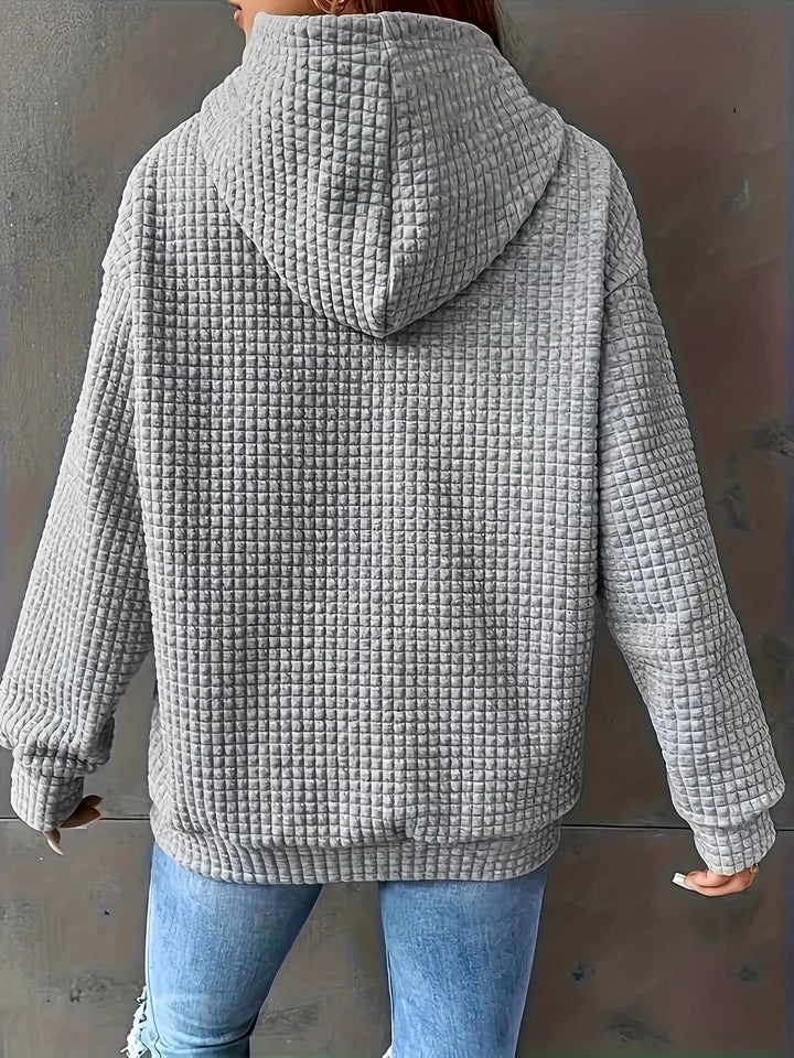 Textured waffle knit drawstring hoodie with kangaroo pocket
