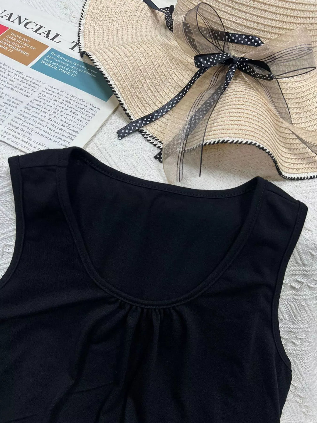 Scoop neck relaxed tank with ruched neckline detail