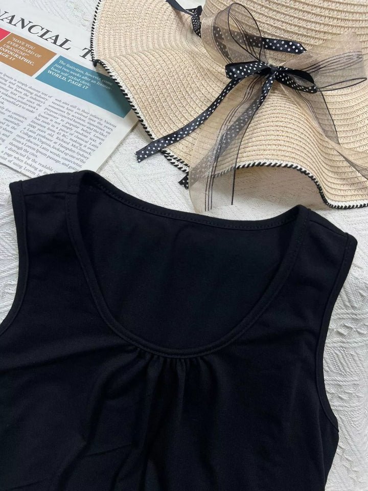 Scoop neck relaxed tank with ruched neckline detail