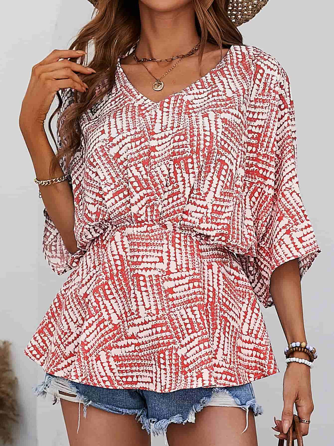 Scarlet Abstract print V-neck dolman sleeve blouse