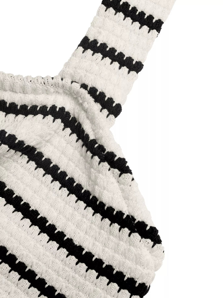 Striped halter knit bodycon mini dress with cutout