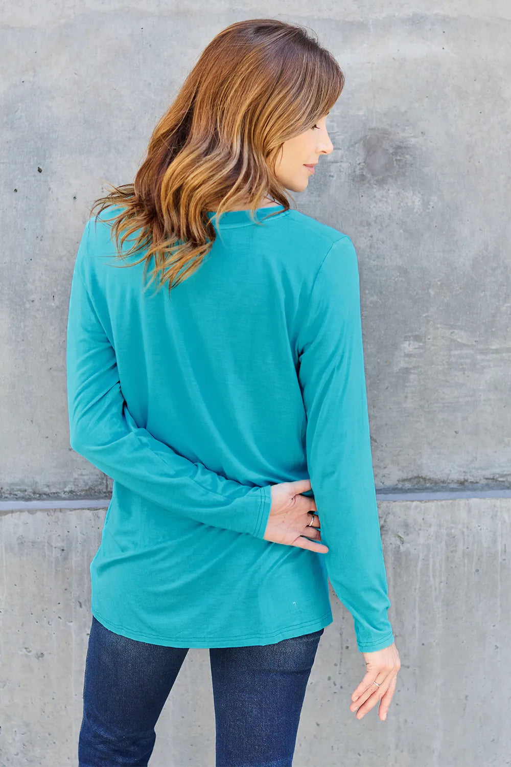 V-neck long sleeve top with chest pocket