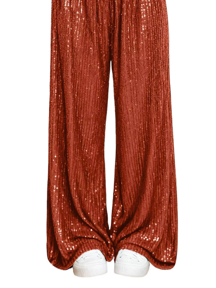 All-over sequin wide-leg pants with elastic waist