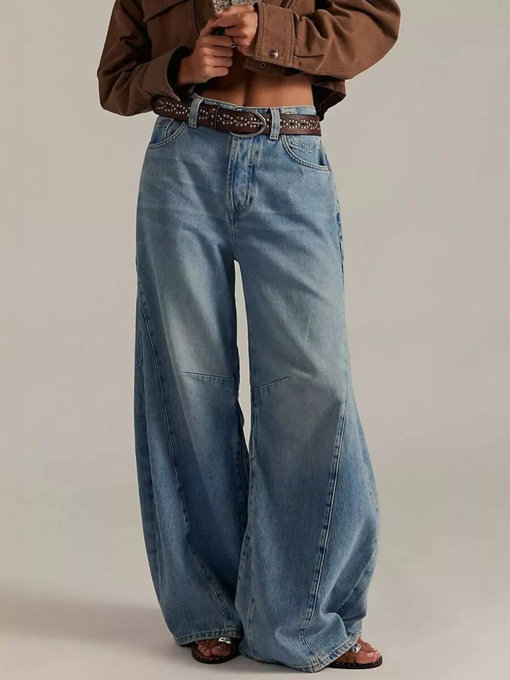 Light Blue High-rise wide leg balloon jeans with paneled knee seam