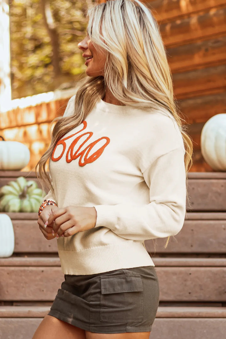 Boo embroidered script crew neck Halloween sweater
