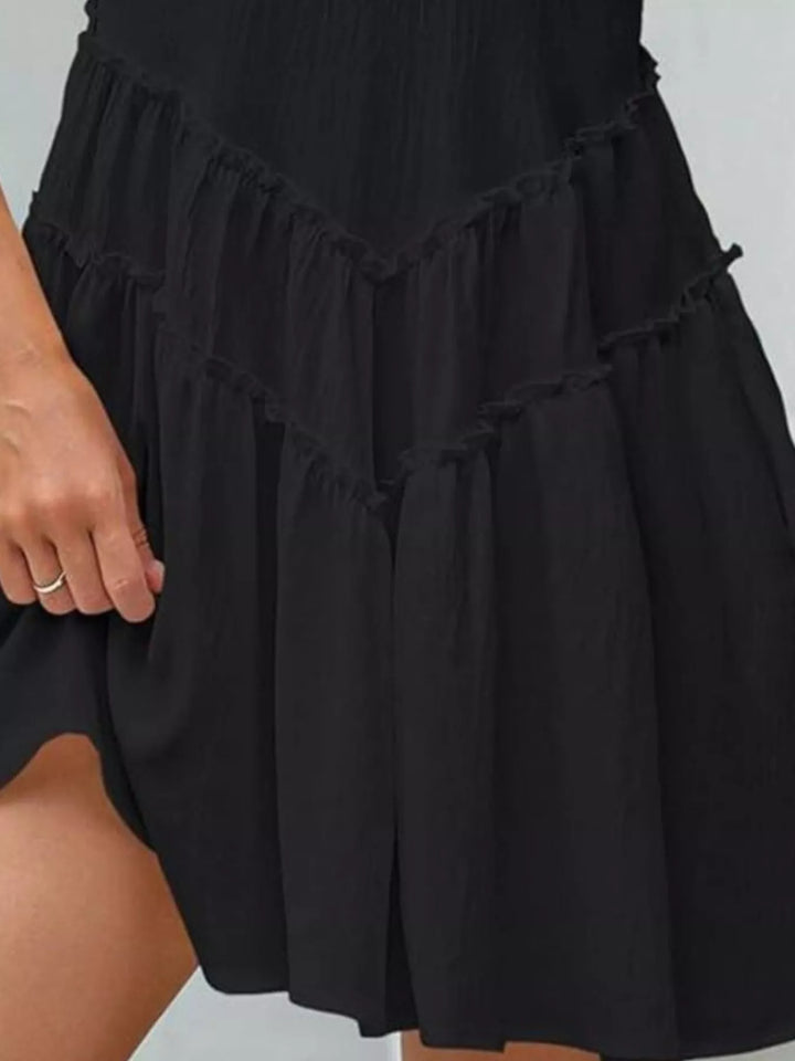 Tiered ruffle sleeveless mini dress with pockets