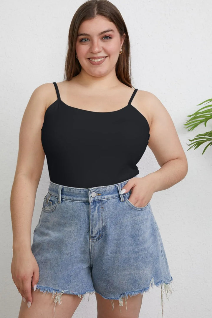 Round neck slim cami tank with spaghetti straps