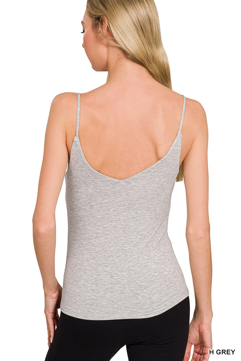 Double-layered V-neck spaghetti strap cami