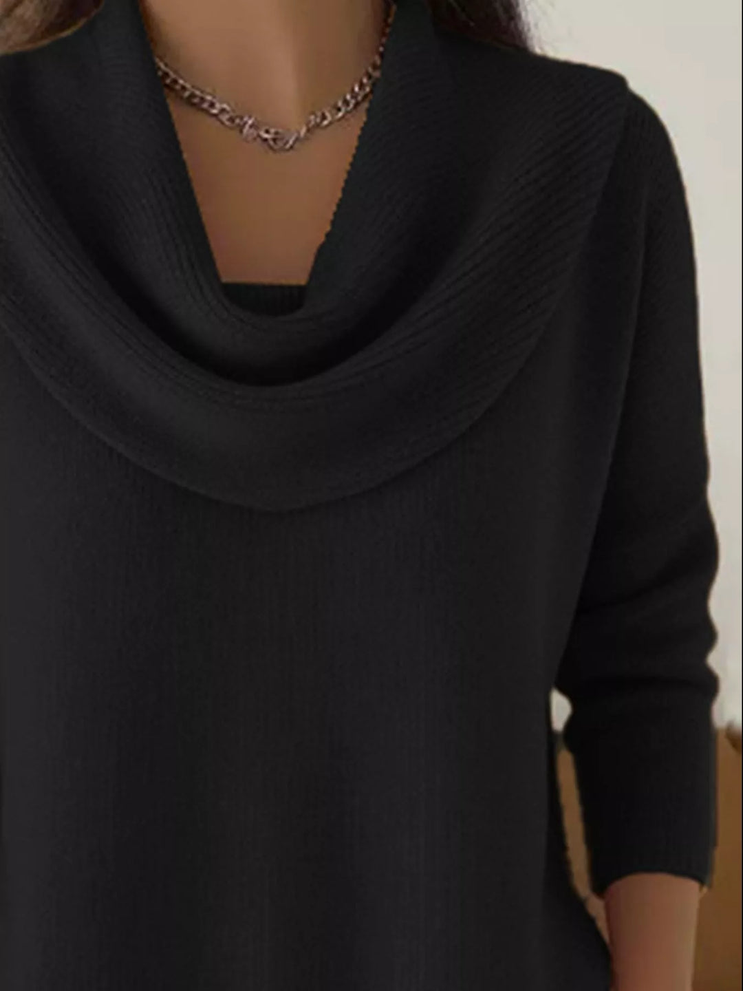 Drape cowl neck long sleeve knit sweater