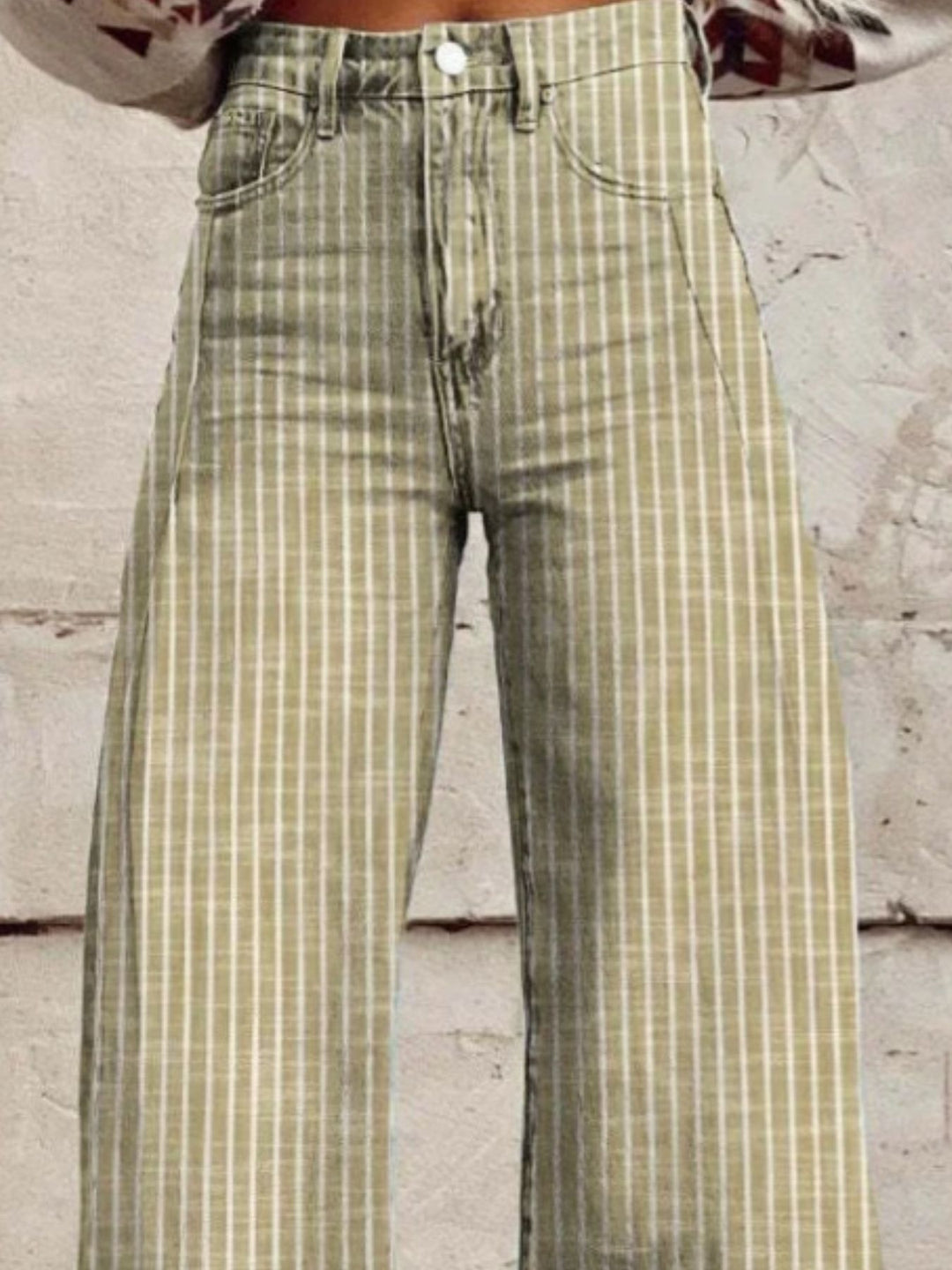 Vertical pinstripe high-rise wide leg jeans