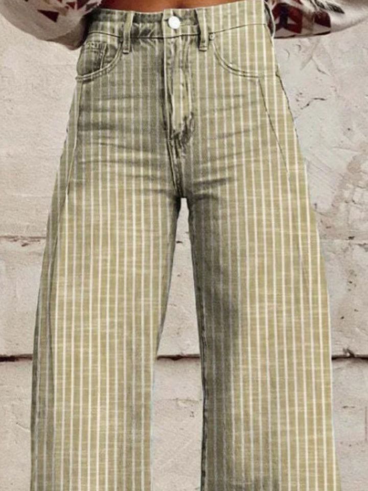 Vertical pinstripe high-rise wide leg jeans