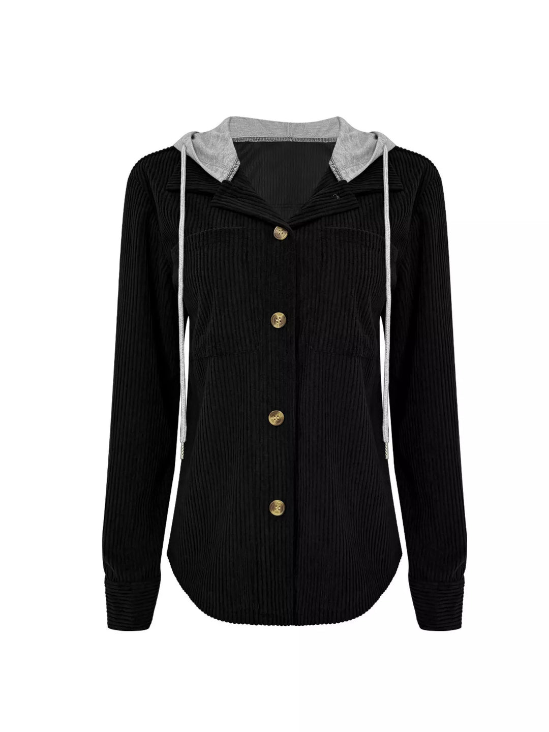 Ribbed corduroy hooded jacket with drawstring and pockets