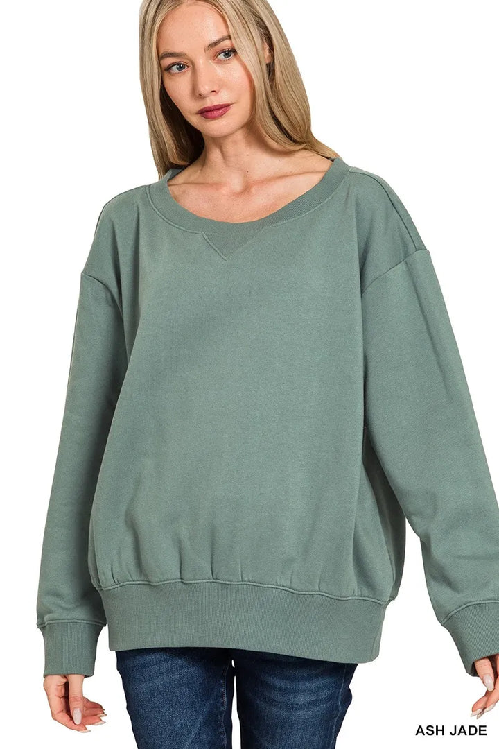 ASH JADE Relaxed fleece boat neck sweatshirt with ribbed trim