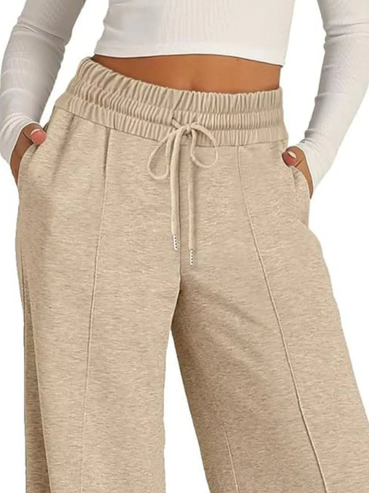 Wide-leg drawstring pants with elastic waist and pockets