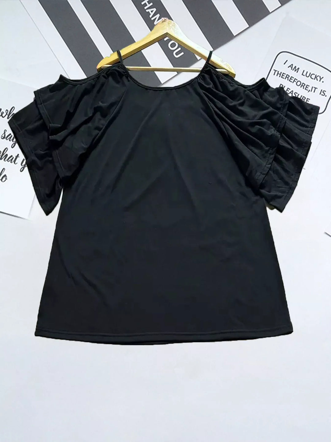 Cold shoulder top with tiered ruffle sleeves