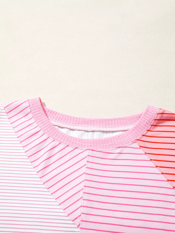 Exposed seam striped colorblock long sleeve top