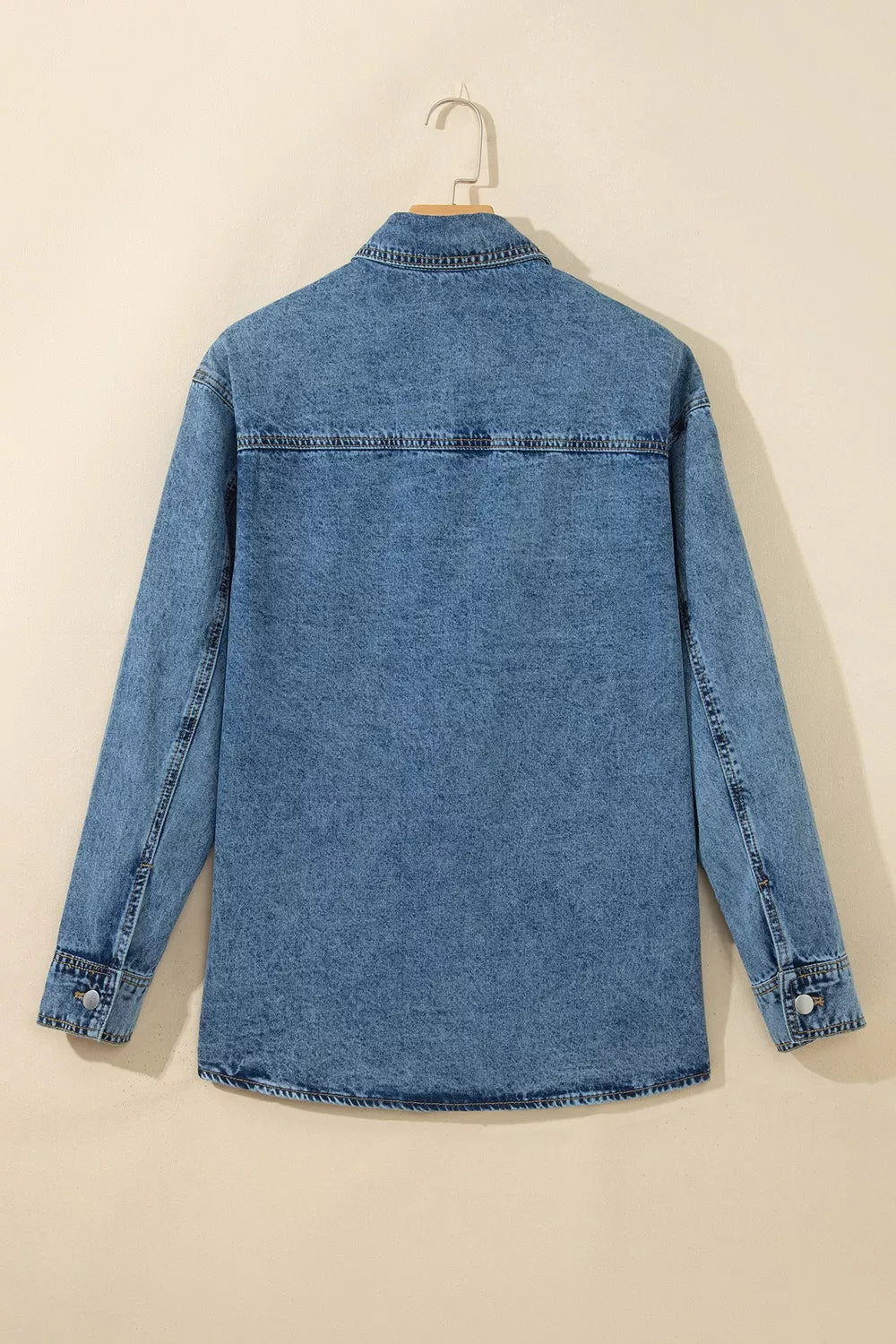 Studded western denim shirt jacket with flap chest pockets