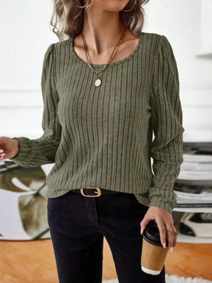 Ribbed knit scoop neck long sleeve top