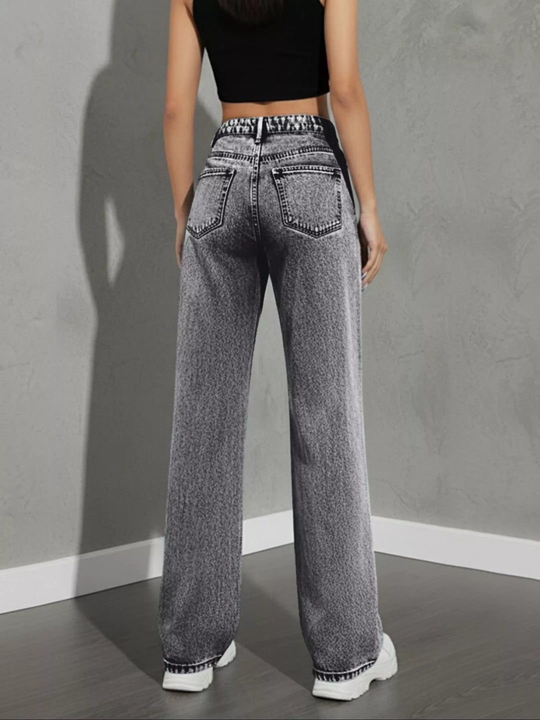 Asymmetric crossover high-rise wide leg jeans