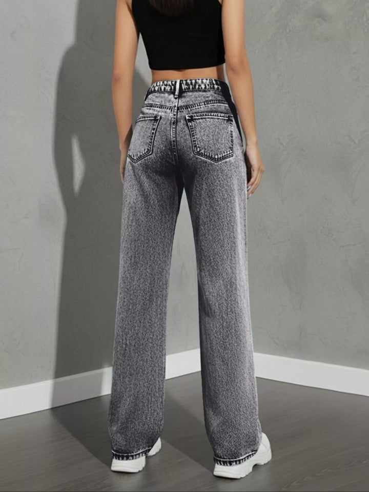 Asymmetric crossover high-rise wide leg jeans