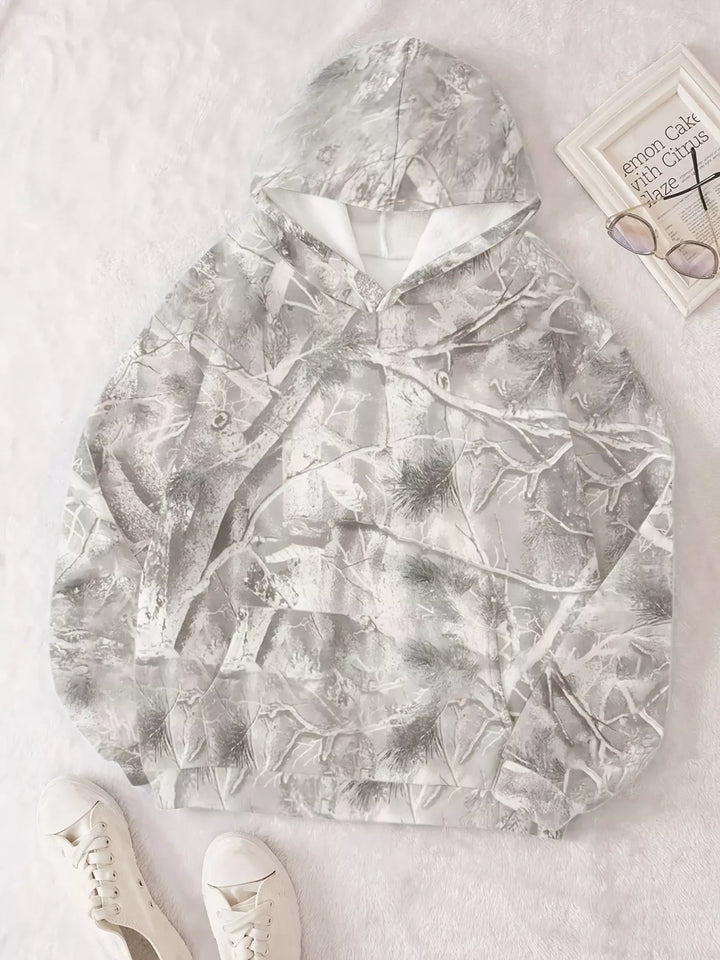 Oversized forest camo pullover hoodie with kangaroo pocket